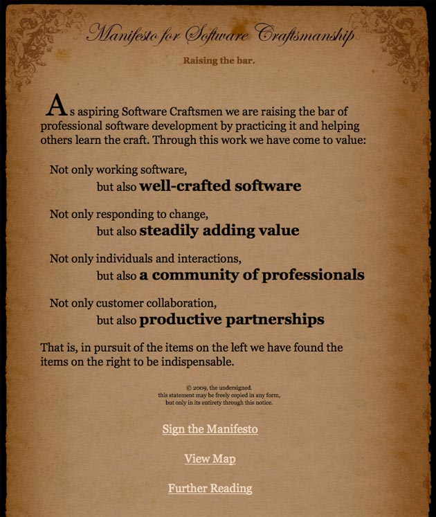 Manifesto for Software Craftsmanship